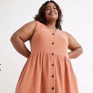 Madewell Plus Lightspun Button-Front Tank Midi Dress 3x  olive/kale NWT